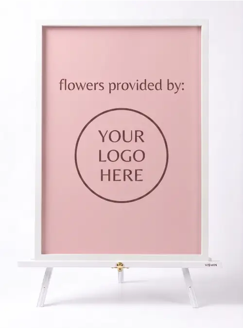 Ottawa bloom bar corporate sign with custom logo placement on white easel