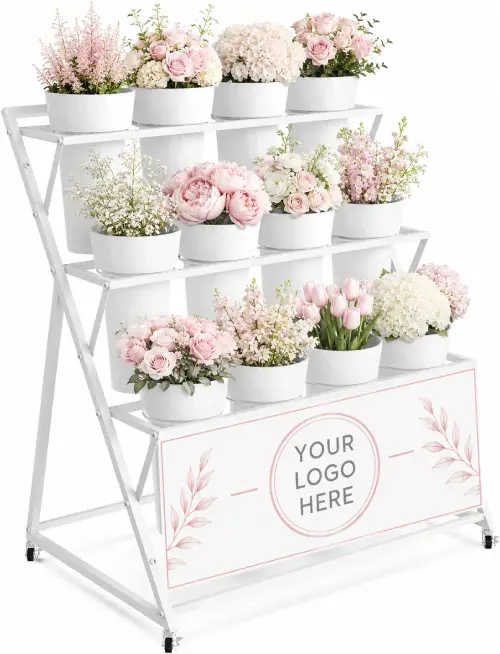 Ottawa flower bar cart with custom branded logo banner for corporate events